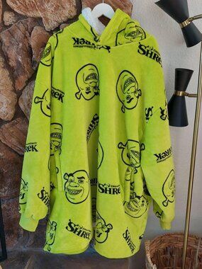 Shrek Oversized Blanket Hoodie Lime Green All Over Print Fleece Comfy Loungewear